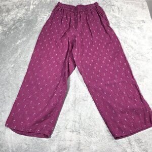 Flax Pants Women Medium Purple Berry Linen Lagenlook Boho Cropped Wide Leg Flood